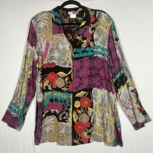Vtg 90s Y2K CM Shapes Floral Patchwork Blouse Top XL Multi-Color Artsy Boho EUC
